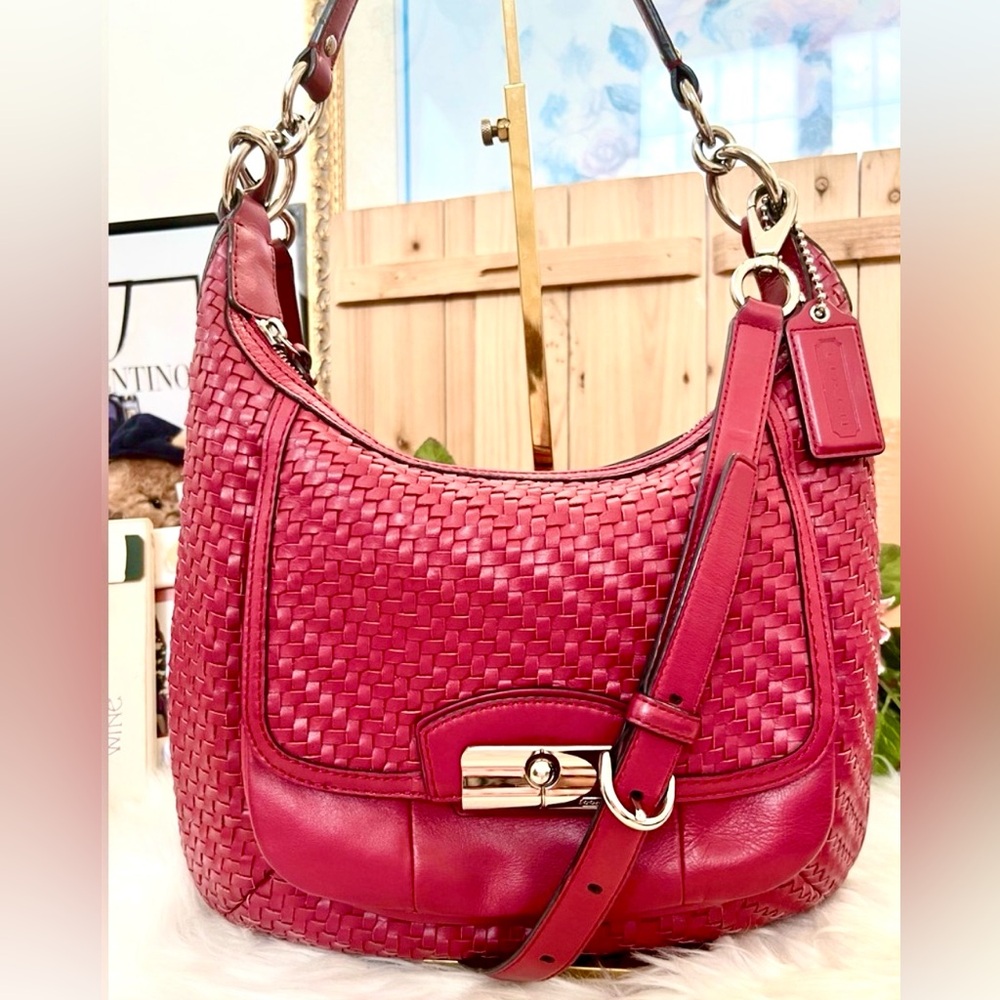 💜COACH Kristin Woven Leather Bag with Extra Detachable Strap